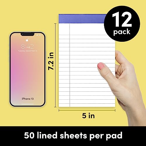 PAPERAGE Lined Legal Pads, (Rainbow), 12 Pack Note Pads, 50 Sheets Each, Wide/Legal Ruled, Note Pads, Paper, 5 inches x 8 inches - color: Rainbow, size: Small (12 Pack)