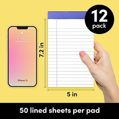 PAPERAGE Lined Legal Pads, (Rainbow), 12 Pack Note Pads, 50 Sheets Each, Wide/Legal Ruled, Note Pads, Paper, 5 inches x 8 inches - color: Rainbow, size: Small (12 Pack)