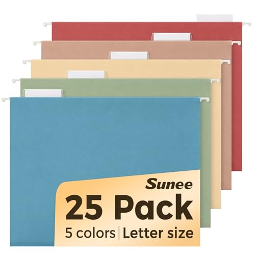 SUNEE Hanging File Folders Retro Colors, 25 Pack Letter Size File Folders with 1/5-cut Tabs, Stay Organized for Your Home and Office Bulk File and Documents - color: Retro Colors