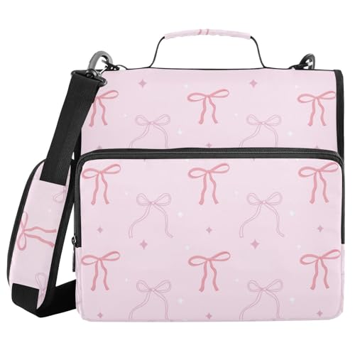 Pink Bows Star Pink Zipper Binder with Shoulder Strap Bag 3 Ring Binder Organizer Large Capacity Multiple Compartments for School Office - color: Multicolored 11