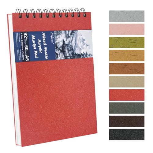 8.3x5.8 Sketch Book, Top Spiral Bound Sketch Pad, 60sheets 92lb/150gsm Bright White Paper, Acid-Free Mixed Media Paper for Painting, Dawing & Art Supplies. B-Red - color: TopSpiral-BrightWhite-Red
