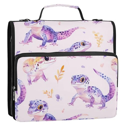 Cute Geckos Leaves 3 D-Ring 2 inch Zipper Binder Bag with Shoulder Strap, Multi-Pocket Portfolio Organizer Case for 13 Inch Laptop Middle School - color: Cute Geckos Leaves