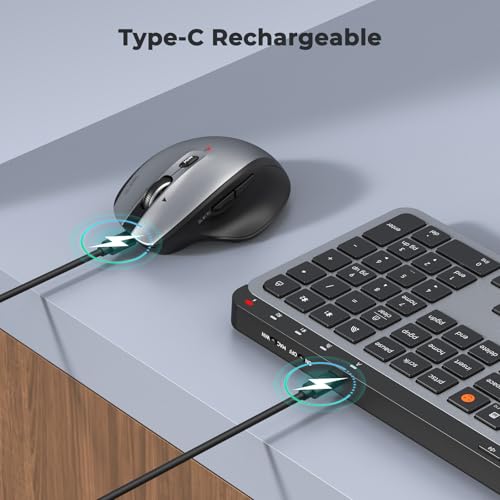 MEETION New Wireless Bluetooth Keyboard and Mouse, Dual Bluetooth and USB Full Size Rechargeable Keyboard with 4 DPI Ergonomic Mouse for Laptop/PC/Computer/iPad, Mac/Windows, C9990 Black Gray - color: Full Size Black