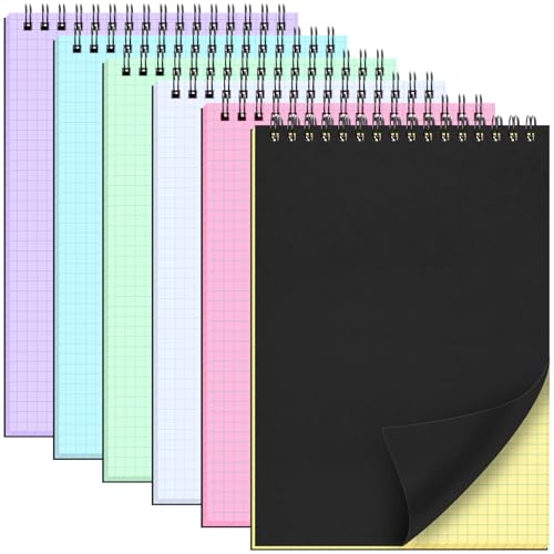 Engrowtic 6 Pack Graph Paper Spiral Notepad A5 Top Wirebound Notepad Grid Notebook Steno Pad Memo Notebook Grid Paper 140 Pages for Writing Sketching Drawing Office Supply(Black (internal Mixed)) - color: Black(internal Multicolor)