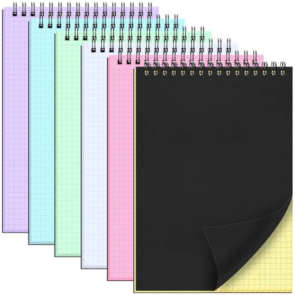 Engrowtic 6 Pack Graph Paper Spiral Notepad A5 Top Wirebound Notepad Grid Notebook Steno Pad Memo Notebook Grid Paper 140 Pages for Writing Sketching Drawing Office Supply(Black (internal Mixed)) - color: Black(internal Multicolor)