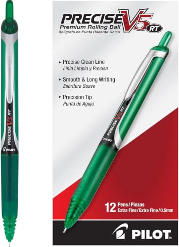 PILOT, Precise V5 RT Refillable & Retractable Rolling Ball Pens, Extra Fine Point 0.5 mm, Green, 12 Count (Pack of 12) - color: Green, size: 12 Count (Pack of 12)