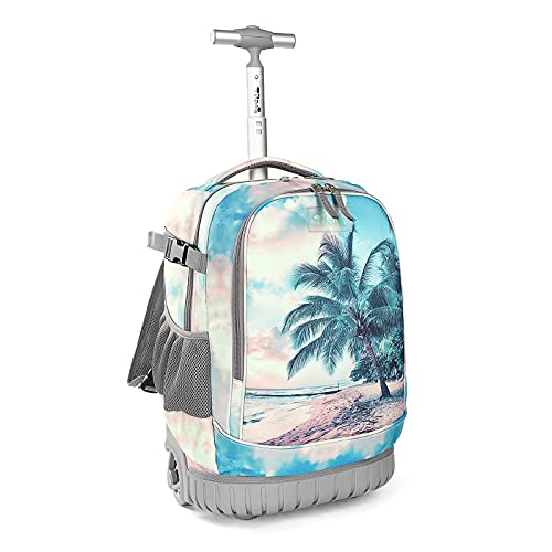 Tilami Rolling Backpack 19 inch Wheeled Cute LAPTOP Boys Girls Travel School Student Trip (Seaside) - color: Seaside