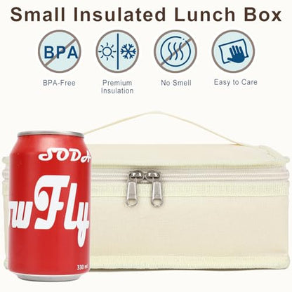 FlowFly Small Insulated Lunch box Portable Soft Bag Mini Cooler Thermal Meal Tote Kit with Handle for Work & School, Beige - color: Beige