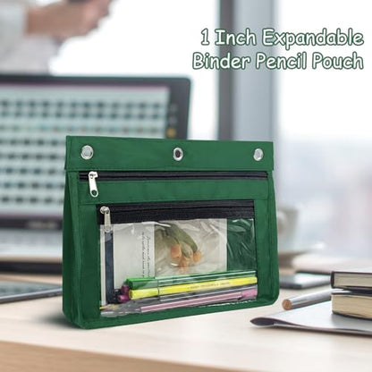 YoeeJob 1 Pack Pencil Pouch for 3 Ring Binder, Expandable Binder Pouches with Zipper, Large Capacity Pen Holder Case with Clear Window School Class Office Organizers, Teal - color: Teal