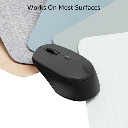 Rapoo M300G Silent Wireless Mouse, Bluetooth Mouse for Laptop, 2.4GHz with USB Receiver, 2400 Adjustable DPI Optical Tracking, 1 Year Battery Life, Compatible with PC, Black - color: Matte Black