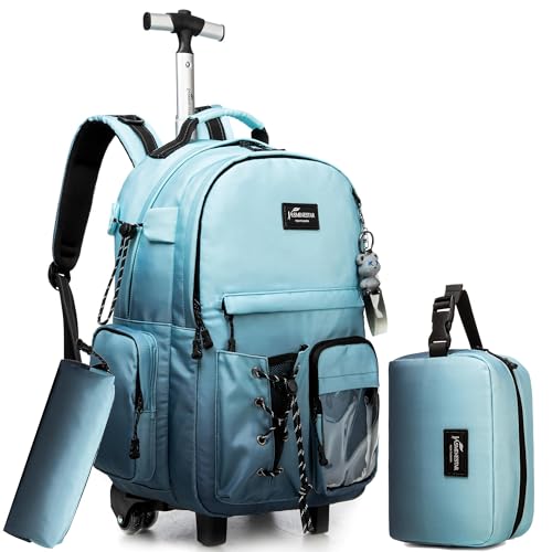 Rolling Backpack for School Backpack with Wheels for Teens Carry On Luggage with Wheels Backpacks for Teens Girls Boys Backpack with Wheels for traveling, Gradient Green Black - color: Gradient Green Black