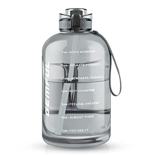GEMFUL 3 Liter Water Bottle with Straw Time Marker Large 101oz BPA-Free Leakproof Jug for Gym Sports Hiking Motivational Tracking for Men Women (Grey with Removable Straw) - color: 3L Grey with Straw