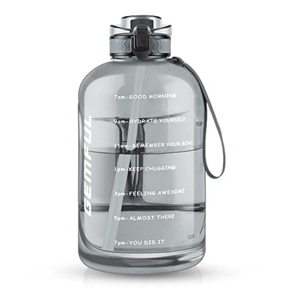 GEMFUL 3 Liter Water Bottle with Straw Time Marker 100oz Water Jug with Straw 2 Pack