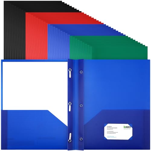 Cholemy 36 Pcs Plastic Pocket Folders with Pockets and 3 Prongs | 2 Heavy Duty Pockets Folders with Prongs, Front Pocket, Card Slot, Letter Size Bulk for School Office Workers (Classic Colors) - color: Classic Colors