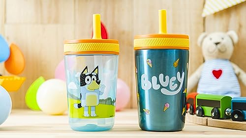 Zak Designs Bluey Kelso Tumbler Set, Leak-Proof Screw-On Lid with Straw, Bundle for Kids Includes Plastic and Stainless Steel Cups with Bonus Sipper, 3pc Set - color: Bluey, size: 3 Piece Set (Pack of 1)