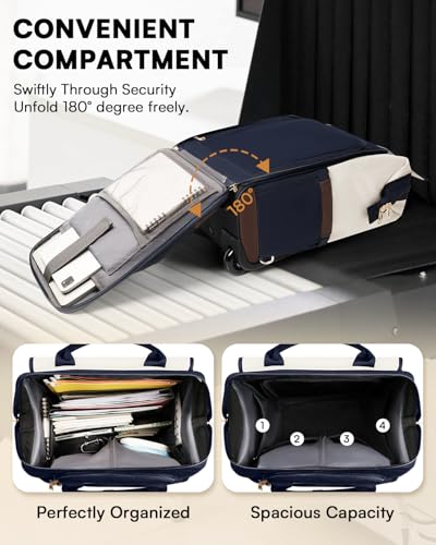 Rolling Backpack for Women, Travel Rolling Laptop Backpack with Wheels, Vertical & Horizontal Storage 2 In 1, Flip-Top Design, Water-Resistant Overnight College Underseat Carry on Luggage, Navy Blue - color: Navy Blue