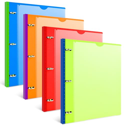 INFUN Telescoping 3 Ring Binder - 4PCS, Flexible Round Binder with Customizable Front Cover and Clear Catalog Pocket, Holds 8.5x11 inch Paper- Green, Red, Orange, Blue - color: Green+red+orange+blue, size: 0.75 Inch, style: With Clear Front Pocket - 4 PCS