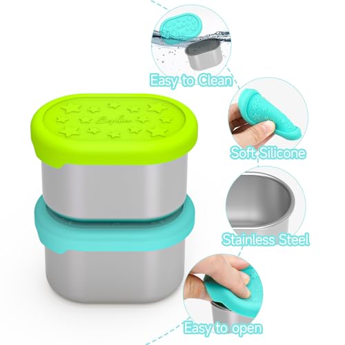 SOPHICO Stainless Steel Snack Containers for Kids, 3 oz Small Food Storage Container with Silicone Lid - Perfect 304 Metal Toddler Lunch Box for Daycare and School, Leak Proof (3oz, 6 PACK) - color: 3oz, 6 Pack