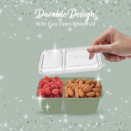 Bentgo Prep - 2-Compartment Snack Containers with Lids - Reusable, Microwaveable, Durable, PFAS & BPA-Free, Freezer, & Dishwasher-Safe Meal Prep Food Storage - 10 Trays & 10 Lids (Basil Glitter) - color: Basil Glitter