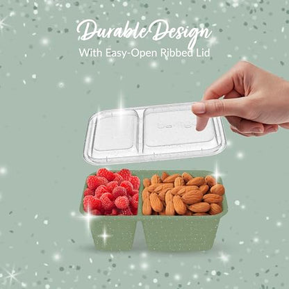 Bentgo Prep - 2-Compartment Snack Containers with Lids - Reusable, Microwaveable, Durable, PFAS & BPA-Free, Freezer, & Dishwasher-Safe Meal Prep Food Storage - 10 Trays & 10 Lids (Basil Glitter) - color: Basil Glitter