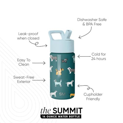 Simple Modern Kids Water Bottle with Straw Lid | 14oz Insulated Stainless Steel Kids Tumbler & Spill Proof Toddler Cup for School, Girls, Boys | Summit | Dog Days - color: -Dog Days, size: 14 Ounces