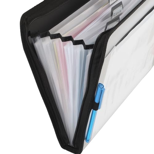 Five Star 7 Pocket Expanding File Organizer + Study App, Plastic Expandable File Folders with Customizable Tabs & Clear Cover, Holds 11" x 8-1/2", Zipper Closure, White (72508) - size: 1 Pack