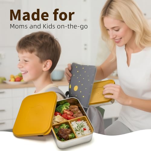 Stainless Steel Bento Box for Kids Adults, Toddler Lunch Box Containers with Silicone Lid,Removable 3 Compartment Design,Leakproof Snack Container, BPA Free, Dishwasher Safe-(1200ml,Pink) - color: Pink