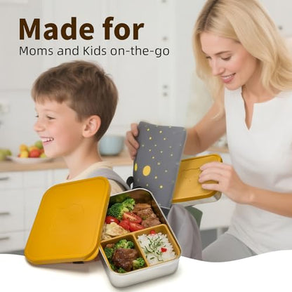 Stainless Steel Bento Box for Kids Adults, Toddler Lunch Box Containers with Silicone Lid,Removable 3 Compartment Design,Leakproof Snack Container, BPA Free, Dishwasher Safe-(1200ml,Dark Green) - color: Dark Green