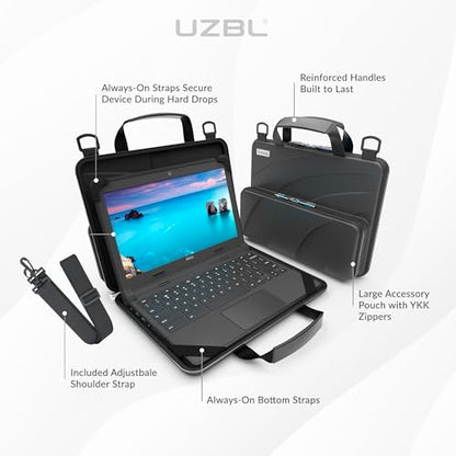UZBL 11-11.6 Inch Always-on Chromebook Protective Hard Shell Case Cover with Pouch and Shoulder Strap, Fits MacBook Neo 13 inch - color: Black PU
