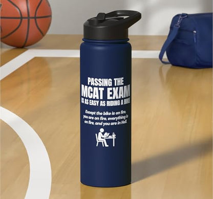 MCAT exam funny pre medical student Stainless Steel Insulated Water Bottle - color: Navy Blue