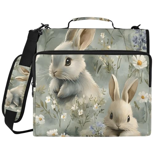 3 Ring Binder Zipper Binders Bunny Daisy Expanding File Folder Multiple Pockets & Storage Organizer