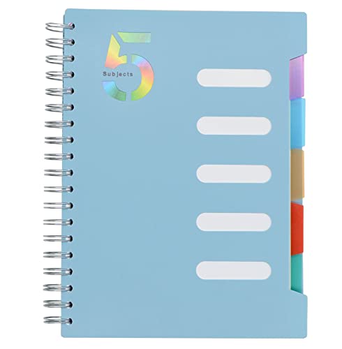 5 Subject Notebook, 1 Pcs Light Blue 10 Inch x 7 Inch B5 Spiral Notebook With Waterproof Plastic Softcover, 300 Pages 80 Gsm College Ruled Papers With 5 Sheets Colorful Movable Dividers (Light Blue) - color: Light Blue