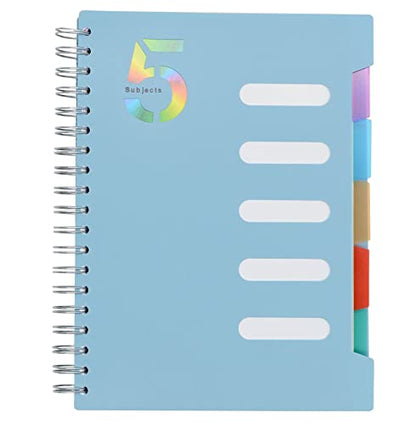 5 Subject Notebook, 1 Pcs Light Blue 10 Inch x 7 Inch B5 Spiral Notebook With Waterproof Plastic Softcover, 300 Pages 80 Gsm College Ruled Papers With 5 Sheets Colorful Movable Dividers (Light Blue) - color: Light Blue