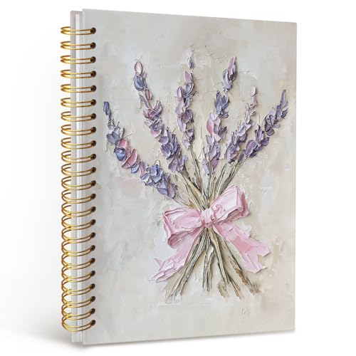MOFUYU Pink Bow Floral Notebook for Women Girls,Floral Coquette Spiral Notebook - color: Vintage(pink)