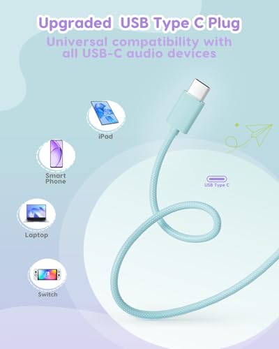 awatrue USB-C Kids Headphones, 74/85/94dB Volume Limiter, Foldable Wired Over Ear Headphones for Travel, Toddler Headphones for School, Travel, iPad, Tablet, Purple Green - color: USB-C Green‌ Purple