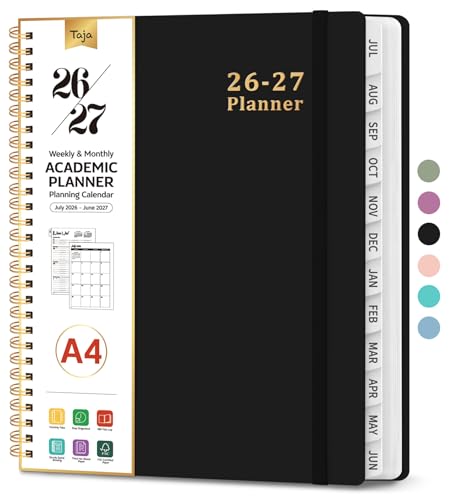 Planner 2026-2027, 8.5" x 11" Weekly and Monthly Academic Year Planner Calendar, July 2026 - June 2027, Hardcover Large School Planning Agenda With Tabs, Perfect for School & Office Supplies, A4, Black - color: D-Black, size: A4(8.5"x11")
