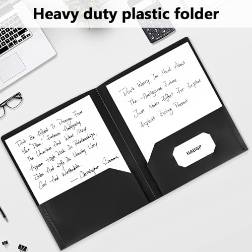 HABGP12 Pack Black File Folders with Pockets and Business Card Slot, Letter Size Plastic 2 Pocket Folders for Documents, Office Filing Cabinet Folders, School Supplies for College Students - size: 12 Pack Black