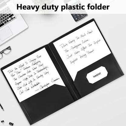 HABGP12 Pack Black File Folders with Pockets and Business Card Slot, Letter Size Plastic 2 Pocket Folders for Documents, Office Filing Cabinet Folders, School Supplies for College Students - size: 12 Pack Black