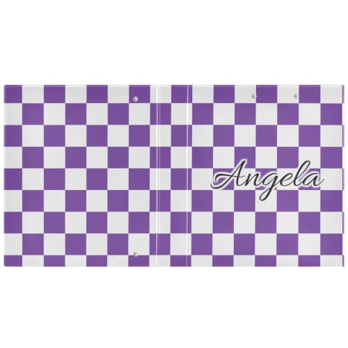 Custom 3 Ring Binder 1.5 Inch Round Rings Purple Checkered Personalized Name Binders Organizer Fashion View Binder with 2 Pockets for School Office Supplies - color: Multi09