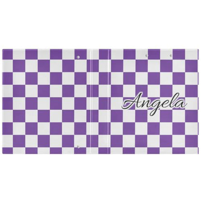 Custom 3 Ring Binder 1.5 Inch Round Rings Purple Checkered Personalized Name Binders Organizer Fashion View Binder with 2 Pockets for School Office Supplies - color: Multi09