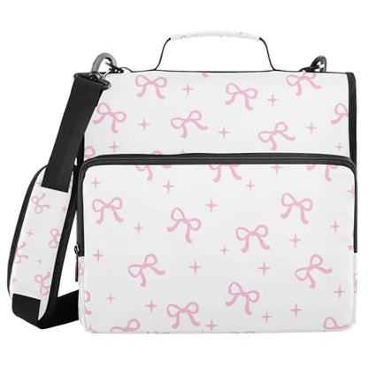 Bow 3 D-Ring Binder Bag Multi-Pocket Zipper Organizer with Handle and Detachable Shoulder Strap Holds 500 Sheets for School Office Supplies - color: Dhb-005