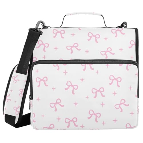 Bow 3 D-Ring Binder Bag Multi-Pocket Zipper Organizer with Handle and Detachable Shoulder Strap Holds 500 Sheets for School Office Supplies - color: Dhb-005
