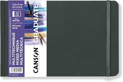 Canson Graduate Mixed Media Paper, Hard Cover Art Journal, 8.5x5.5 inches, 36 Sheets — Artist Paper for Collage, Watercolor, Ink, Pencil, Marker (Pack of 5) - color: White Paper, size: 8.5x5.5 (Pack of 5)