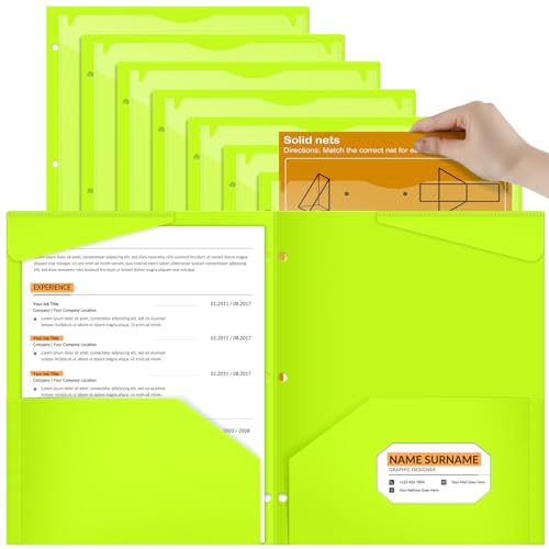 Henoyso 24 Pcs Bright Green Plastic Folders with 2 Pockets and Clear Front Pocket 3 Holes Bulk Heavy Duty Letter Size Folders for Back to School, Office & Home, Classroom Organization - color: Bright Green