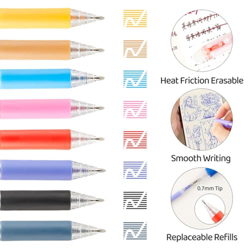 Retractable Erasable Gel Pens Clicker,Fine Point 0.7mm Smooth Writing Pens,Cute Pens For Writing Journaling Taking Notes School Office Home. (12 Colors) - color: 12 Colors