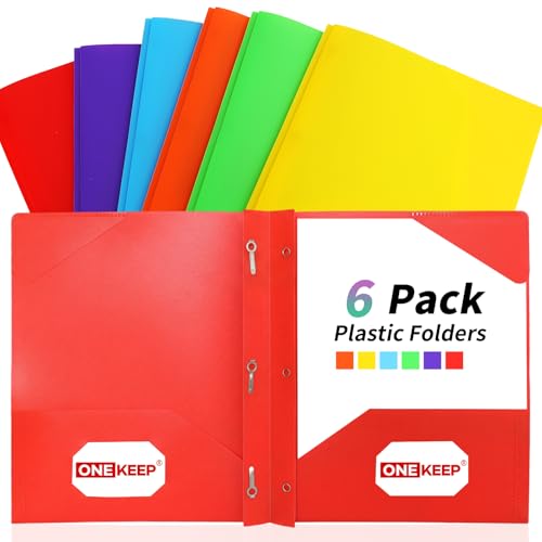 6 Pack Plastic Folders with Pockets & Prongs, Assorted Colors | Durable 3-Prong 2-Pocket Folders with 2 Corner Protectors, Letter Size Folders for Office, High School & Back to School