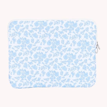 13.3 Inch Laptop Sleeve, Cute Flower Printed Puffy Case, Quilted Floral Protective Cover for Mac-Book Air/Pro, Aesthetic Laptop Carrying Bag - color: Blue-Floral