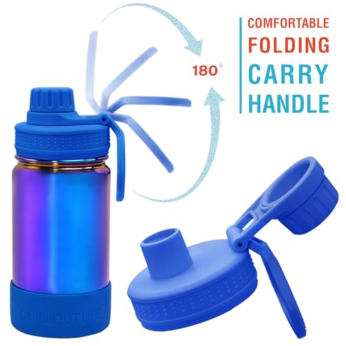CHILLOUT LIFE 12oz Kids Insulated Stainless Steel Water Bottle with Leak Proof Spout Lid & 144 Stickers - color: Magic Blue, style: 12 oz