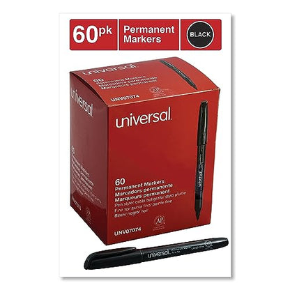 Universal UNV07074 Fine Bullet Tip Pen-Style Permanent Marker - Black (60/Pack) - size: 1 Count (Pack of 1)