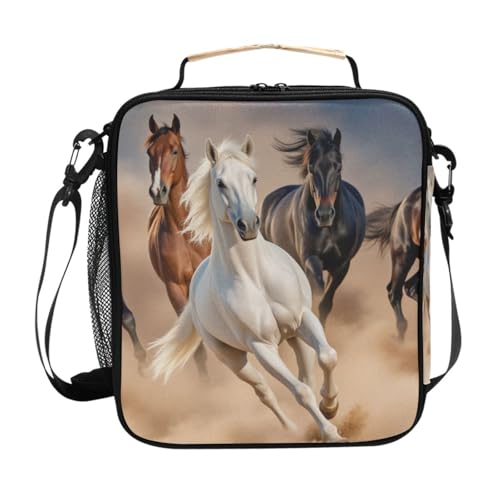 ALAZA Desert Horses Lunch Box Girls Boys Insulated Lunch Bag Reusable Lunch Cooler Tote Kit Freezable Shoulder Strap Waterproof Thermal Meal for School Picnic - color: D09